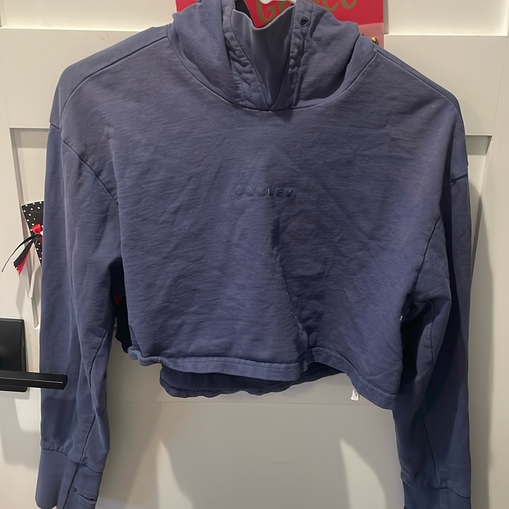 OAKLEY Hoodie Women’s Blue Pullover Crop Top Sweatshirt Cut out Back